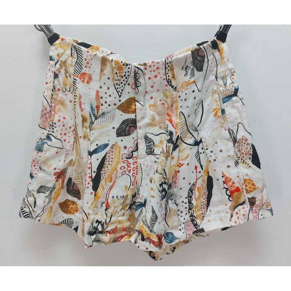 Lanhtropy Linen Shorts Women's Small Multicolor Abstract Print Boho High Rise